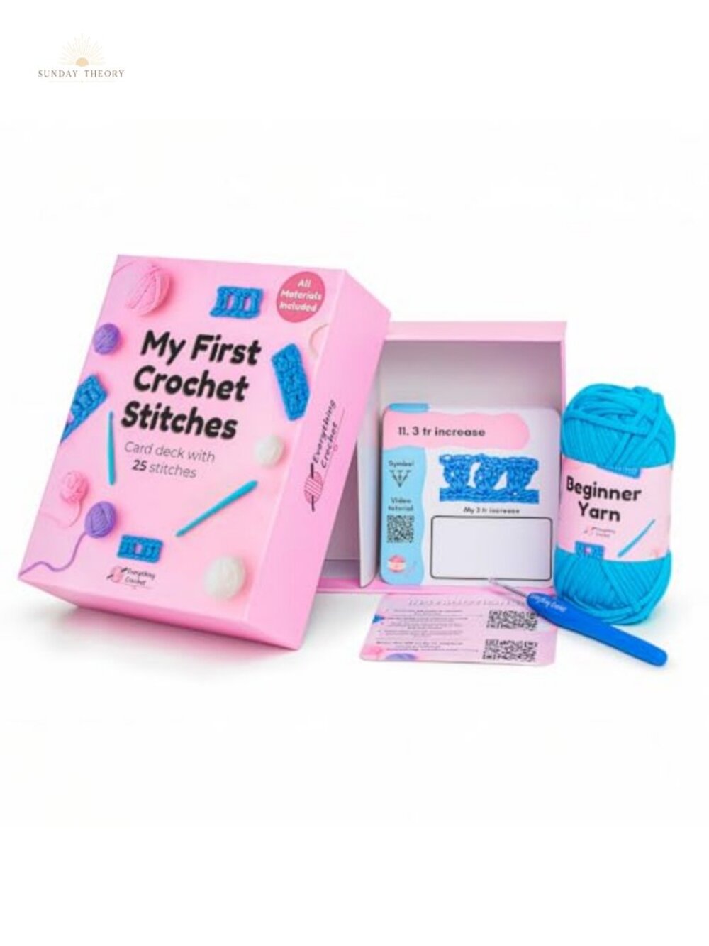 Crochet Kit for Beginners with 25 Stitch Cards & Video Tutorials, Includes Hook